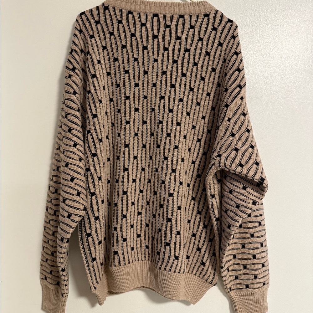 Vintage John Blair Men’s Textured 90s Beige and Black Geometric Sweater - Picture 5 of 5